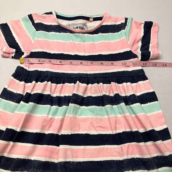 bluezoo Empire Waist Cotton Striped T-Shirt Dress Blue Pink Green Size 5-6 - Picture 4 of 7